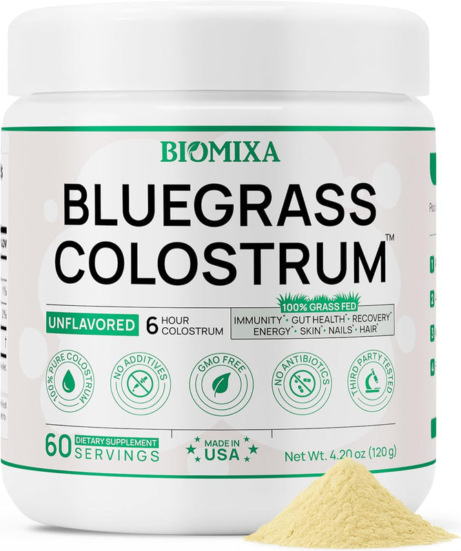 BIOMIXA Bluegrass Colostrum grass-fed bovine colostrum powder jar 120g