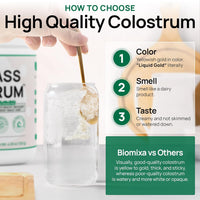 Grass-fed bovine colostrum powder scoop texture close-up